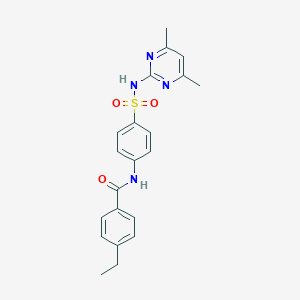 molecular formula C21H22N4O3S B501491 N-(4-{[(4,6-dimethyl-2-pyrimidinyl)amino]sulfonyl}phenyl)-4-ethylbenzamide 