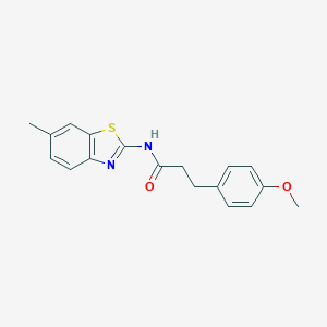 molecular formula C18H18N2O2S B501516 3-(4-methoxyphenyl)-N-(6-methyl-1,3-benzothiazol-2-yl)propanamide 