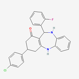 molecular formula C25H20ClFN2O B5015210 3-(4-chlorophenyl)-11-(2-fluorophenyl)-2,3,4,5,10,11-hexahydro-1H-dibenzo[b,e][1,4]diazepin-1-one 