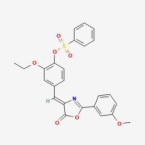 molecular formula C25H21NO7S B5015318 2-ethoxy-4-{[2-(3-methoxyphenyl)-5-oxo-1,3-oxazol-4(5H)-ylidene]methyl}phenyl benzenesulfonate 