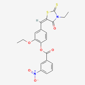 molecular formula C21H18N2O6S2 B5015401 2-ethoxy-4-[(3-ethyl-4-oxo-2-thioxo-1,3-thiazolidin-5-ylidene)methyl]phenyl 3-nitrobenzoate 