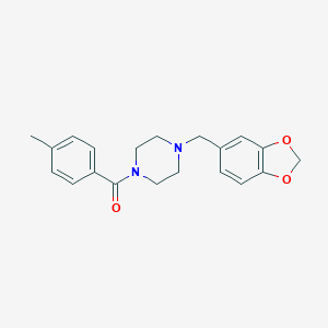 molecular formula C20H22N2O3 B501600 (4-(Benzo[d][1,3]dioxol-5-ylmethyl)piperazin-1-yl)(p-tolyl)methanone CAS No. 349613-67-8