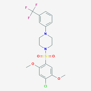 molecular formula C19H20ClF3N2O4S B501634 1-[(4-Chloro-2,5-dimethoxyphenyl)sulfonyl]-4-[3-(trifluoromethyl)phenyl]piperazine CAS No. 691381-18-7
