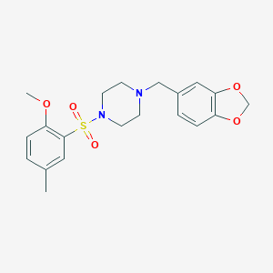 molecular formula C20H24N2O5S B501640 1-(Benzo[d][1,3]dioxol-5-ylmethyl)-4-((2-methoxy-5-methylphenyl)sulfonyl)piperazine CAS No. 865554-54-7