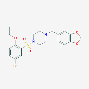 molecular formula C20H23BrN2O5S B501671 1-(Benzo[d][1,3]dioxol-5-ylmethyl)-4-((5-bromo-2-ethoxyphenyl)sulfonyl)piperazine CAS No. 944775-79-5