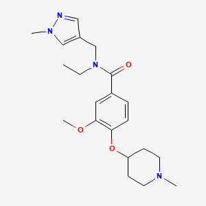 molecular formula C21H30N4O3 B5017036 N-ethyl-3-methoxy-4-[(1-methyl-4-piperidinyl)oxy]-N-[(1-methyl-1H-pyrazol-4-yl)methyl]benzamide 