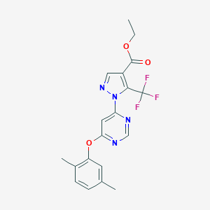 molecular formula C19H17F3N4O3 B501734 ethyl 1-[6-(2,5-dimethylphenoxy)-4-pyrimidinyl]-5-(trifluoromethyl)-1H-pyrazole-4-carboxylate 