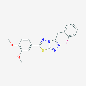 molecular formula C18H15FN4O2S B501748 6-(3,4-Dimethoxyphenyl)-3-(2-fluorobenzyl)[1,2,4]triazolo[3,4-b][1,3,4]thiadiazole 