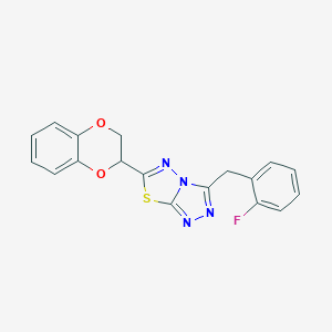 molecular formula C18H13FN4O2S B501761 6-(2,3-Dihydro-1,4-benzodioxin-2-yl)-3-(2-fluorobenzyl)[1,2,4]triazolo[3,4-b][1,3,4]thiadiazole 