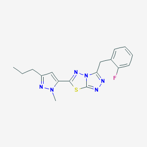 molecular formula C17H17FN6S B501765 3-(2-fluorobenzyl)-6-(1-methyl-3-propyl-1H-pyrazol-5-yl)[1,2,4]triazolo[3,4-b][1,3,4]thiadiazole 