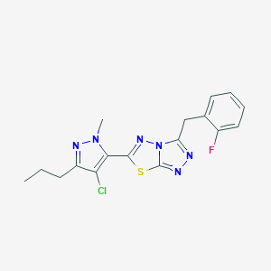 molecular formula C17H16ClFN6S B501766 6-(4-chloro-1-methyl-3-propyl-1H-pyrazol-5-yl)-3-(2-fluorobenzyl)[1,2,4]triazolo[3,4-b][1,3,4]thiadiazole 