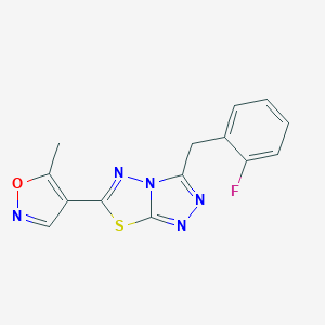 molecular formula C14H10FN5OS B501767 3-(2-Fluorobenzyl)-6-(5-methyl-4-isoxazolyl)[1,2,4]triazolo[3,4-b][1,3,4]thiadiazole 