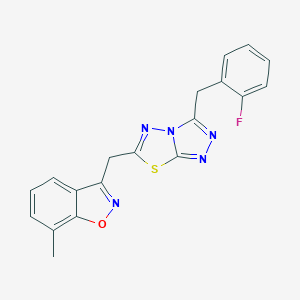 molecular formula C19H14FN5OS B501772 3-{[3-(2-Fluorobenzyl)[1,2,4]triazolo[3,4-b][1,3,4]thiadiazol-6-yl]methyl}-7-methyl-1,2-benzisoxazole 