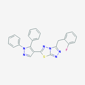 molecular formula C25H17FN6S B501773 6-(1,5-diphenyl-1H-pyrazol-4-yl)-3-(2-fluorobenzyl)[1,2,4]triazolo[3,4-b][1,3,4]thiadiazole 