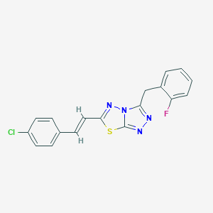 molecular formula C18H12ClFN4S B501776 6-[2-(4-Chlorophenyl)vinyl]-3-(2-fluorobenzyl)[1,2,4]triazolo[3,4-b][1,3,4]thiadiazole 
