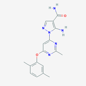 molecular formula C17H18N6O2 B501779 5-amino-1-[6-(2,5-dimethylphenoxy)-2-methyl-4-pyrimidinyl]-1H-pyrazole-4-carboxamide 