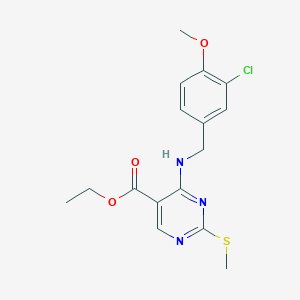 molecular formula C16H18ClN3O3S B050178 Ethyl 4-((3-chloro-4-methoxybenzyl)amino)-2-(methylthio)pyrimidine-5-carboxylate CAS No. 330785-81-4