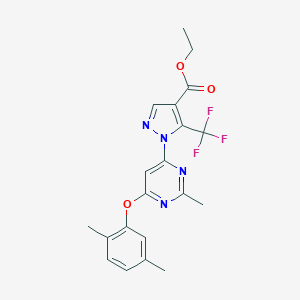 molecular formula C20H19F3N4O3 B501783 ethyl 1-[6-(2,5-dimethylphenoxy)-2-methyl-4-pyrimidinyl]-5-(trifluoromethyl)-1H-pyrazole-4-carboxylate 