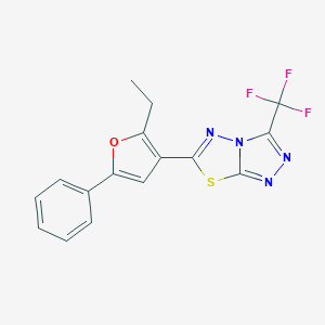 molecular formula C16H11F3N4OS B501785 6-(2-Ethyl-5-phenyl-3-furyl)-3-(trifluoromethyl)[1,2,4]triazolo[3,4-b][1,3,4]thiadiazole 
