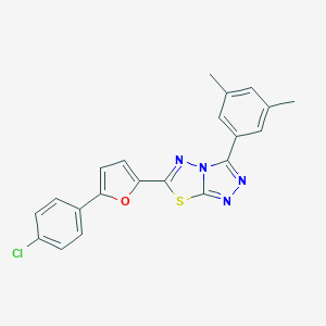 molecular formula C21H15ClN4OS B501791 6-[5-(4-Chlorophenyl)-2-furyl]-3-(3,5-dimethylphenyl)[1,2,4]triazolo[3,4-b][1,3,4]thiadiazole 