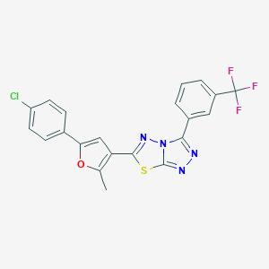 molecular formula C21H12ClF3N4OS B501793 6-[5-(4-Chlorophenyl)-2-methyl-3-furyl]-3-[3-(trifluoromethyl)phenyl][1,2,4]triazolo[3,4-b][1,3,4]thiadiazole 