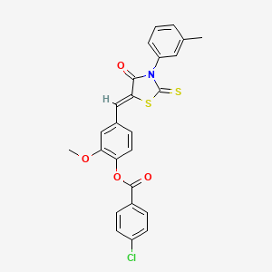 molecular formula C25H18ClNO4S2 B5017964 2-methoxy-4-{[3-(3-methylphenyl)-4-oxo-2-thioxo-1,3-thiazolidin-5-ylidene]methyl}phenyl 4-chlorobenzoate 