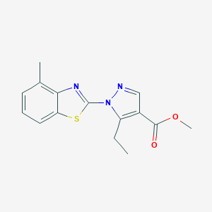 molecular formula C15H15N3O2S B501819 methyl 5-ethyl-1-(4-methyl-1,3-benzothiazol-2-yl)-1H-pyrazole-4-carboxylate 