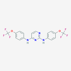 molecular formula C18H12F6N4O2 B501821 N-{2-[4-(trifluoromethoxy)anilino]-4-pyrimidinyl}-N-[4-(trifluoromethoxy)phenyl]amine 