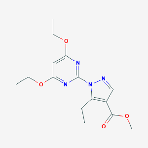 molecular formula C15H20N4O4 B501822 methyl 1-(4,6-diethoxy-2-pyrimidinyl)-5-ethyl-1H-pyrazole-4-carboxylate 