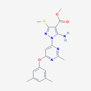 molecular formula C19H21N5O3S B501834 methyl 5-amino-1-[6-(3,5-dimethylphenoxy)-2-methyl-4-pyrimidinyl]-3-(methylsulfanyl)-1H-pyrazole-4-carboxylate 