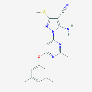 molecular formula C18H18N6OS B501838 5-amino-1-[6-(3,5-dimethylphenoxy)-2-methyl-4-pyrimidinyl]-3-(methylsulfanyl)-1H-pyrazole-4-carbonitrile 