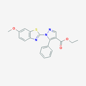 molecular formula C20H17N3O3S B501843 ethyl 1-(6-methoxy-1,3-benzothiazol-2-yl)-5-phenyl-1H-pyrazole-4-carboxylate 