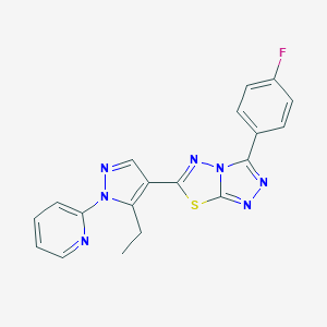molecular formula C19H14FN7S B501845 6-[5-ethyl-1-(2-pyridinyl)-1H-pyrazol-4-yl]-3-(4-fluorophenyl)[1,2,4]triazolo[3,4-b][1,3,4]thiadiazole 