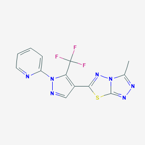 molecular formula C13H8F3N7S B501846 3-methyl-6-[1-(2-pyridinyl)-5-(trifluoromethyl)-1H-pyrazol-4-yl][1,2,4]triazolo[3,4-b][1,3,4]thiadiazole 