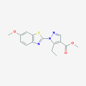 molecular formula C15H15N3O3S B501847 methyl 5-ethyl-1-(6-methoxy-1,3-benzothiazol-2-yl)-1H-pyrazole-4-carboxylate 