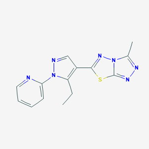 molecular formula C14H13N7S B501848 6-[5-ethyl-1-(2-pyridinyl)-1H-pyrazol-4-yl]-3-methyl[1,2,4]triazolo[3,4-b][1,3,4]thiadiazole 