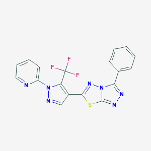molecular formula C18H10F3N7S B501850 3-phenyl-6-[1-(2-pyridinyl)-5-(trifluoromethyl)-1H-pyrazol-4-yl][1,2,4]triazolo[3,4-b][1,3,4]thiadiazole 