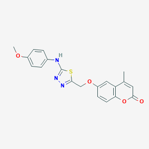 molecular formula C20H17N3O4S B501866 6-{[5-(4-methoxyanilino)-1,3,4-thiadiazol-2-yl]methoxy}-4-methyl-2H-chromen-2-one 