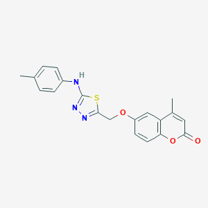 molecular formula C20H17N3O3S B501867 4-methyl-6-{[5-(4-toluidino)-1,3,4-thiadiazol-2-yl]methoxy}-2H-chromen-2-one 