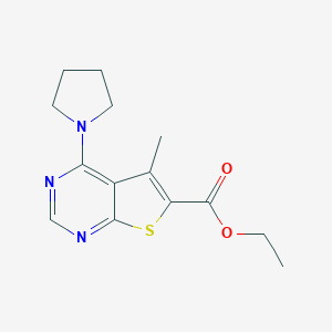 molecular formula C14H17N3O2S B501874 Ethyl 5-methyl-4-(1-pyrrolidinyl)thieno[2,3-d]pyrimidine-6-carboxylate CAS No. 422560-76-7
