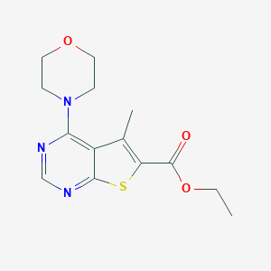 molecular formula C14H17N3O3S B501879 Ethyl 5-methyl-4-(4-morpholinyl)thieno[2,3-d]pyrimidine-6-carboxylate 