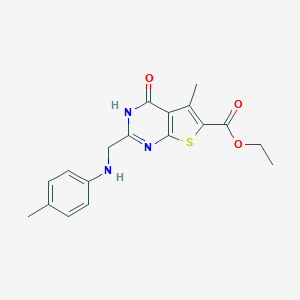 molecular formula C18H19N3O3S B501881 Ethyl 5-methyl-4-oxo-2-(4-toluidinomethyl)-3,4-dihydrothieno[2,3-d]pyrimidine-6-carboxylate 