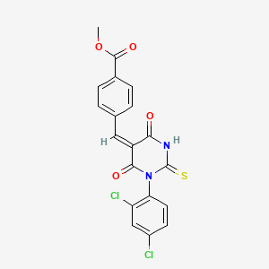 molecular formula C19H12Cl2N2O4S B5018814 methyl 4-{[1-(2,4-dichlorophenyl)-4,6-dioxo-2-thioxotetrahydro-5(2H)-pyrimidinylidene]methyl}benzoate 