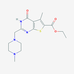 molecular formula C16H22N4O3S B501882 Ethyl 5-methyl-2-[(4-methyl-1-piperazinyl)methyl]-4-oxo-3,4-dihydrothieno[2,3-d]pyrimidine-6-carboxylate 
