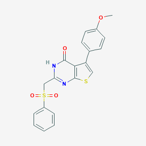 molecular formula C20H16N2O4S2 B501888 5-(4-methoxyphenyl)-2-[(phenylsulfonyl)methyl]thieno[2,3-d]pyrimidin-4(3H)-one 