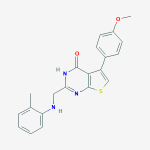 molecular formula C21H19N3O2S B501891 5-(4-methoxyphenyl)-2-(2-toluidinomethyl)thieno[2,3-d]pyrimidin-4(3H)-one 