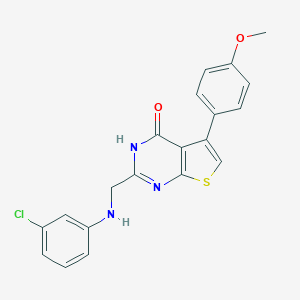molecular formula C20H16ClN3O2S B501893 2-[(3-chloroanilino)methyl]-5-(4-methoxyphenyl)thieno[2,3-d]pyrimidin-4(3H)-one 