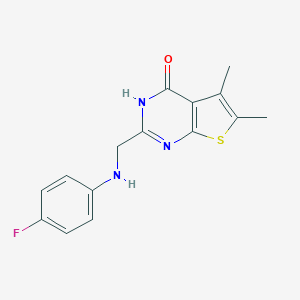 molecular formula C15H14FN3OS B501907 2-[(4-fluoroanilino)methyl]-5,6-dimethylthieno[2,3-d]pyrimidin-4(3H)-one 