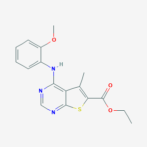 molecular formula C17H17N3O3S B501917 Ethyl 4-(2-methoxyanilino)-5-methylthieno[2,3-d]pyrimidine-6-carboxylate 