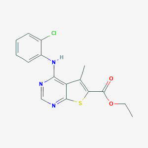 molecular formula C16H14ClN3O2S B501920 Ethyl 4-(2-chloroanilino)-5-methylthieno[2,3-d]pyrimidine-6-carboxylate 